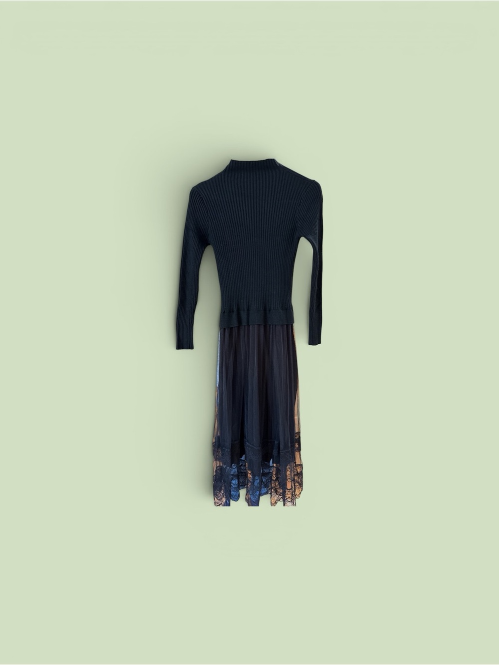 Anthropologie Black Ribbed Knit Maxi Dress with Lace Hem